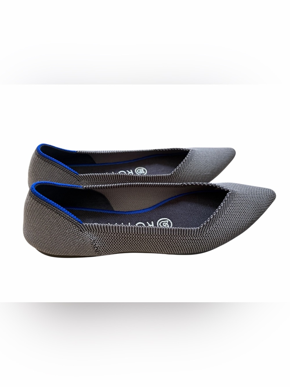 Rothy's Charcoal Gray Knit Flats with Blue Stitching size 6.5